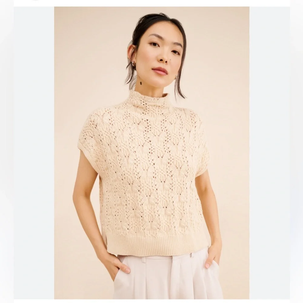 Free People Vickie Mock Neck Cable Stitch  Sweater - Cream XS